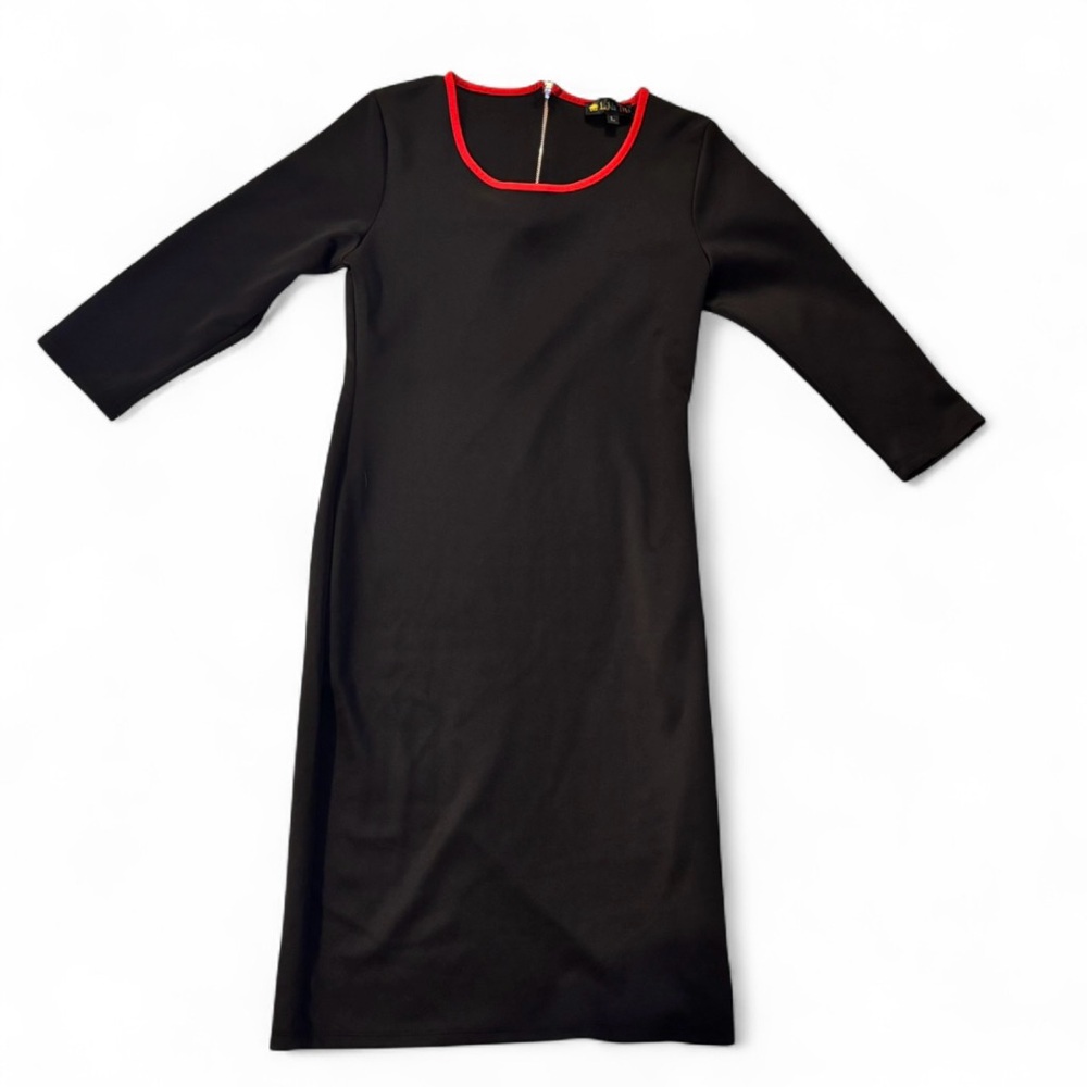 Vintage Luna Tiks Large Black Mini Dress with Red Accents Long Sleeves Classic